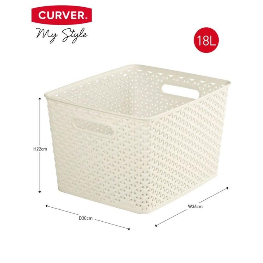 Homebase Storage Containers | Curver My Style Large Rectangular Plastic Storage Basket - Vintage White - 18L