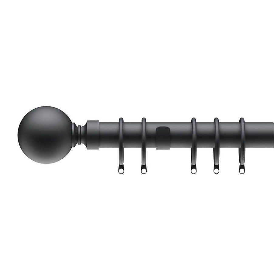 Homebase Curtain Poles & Tracks | Black Metal Curtain Pole With Ball Finial - 300Cm (Dia 28Mm)