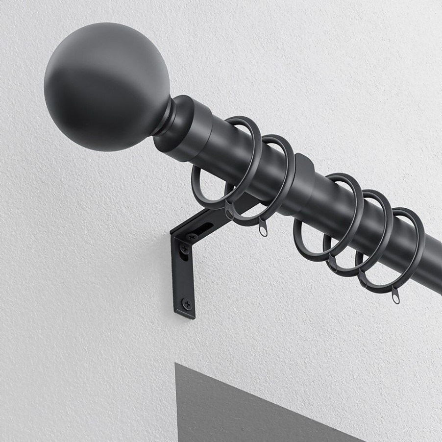 Homebase Curtain Poles & Tracks | Black Metal Curtain Pole With Ball Finial - 300Cm (Dia 28Mm)