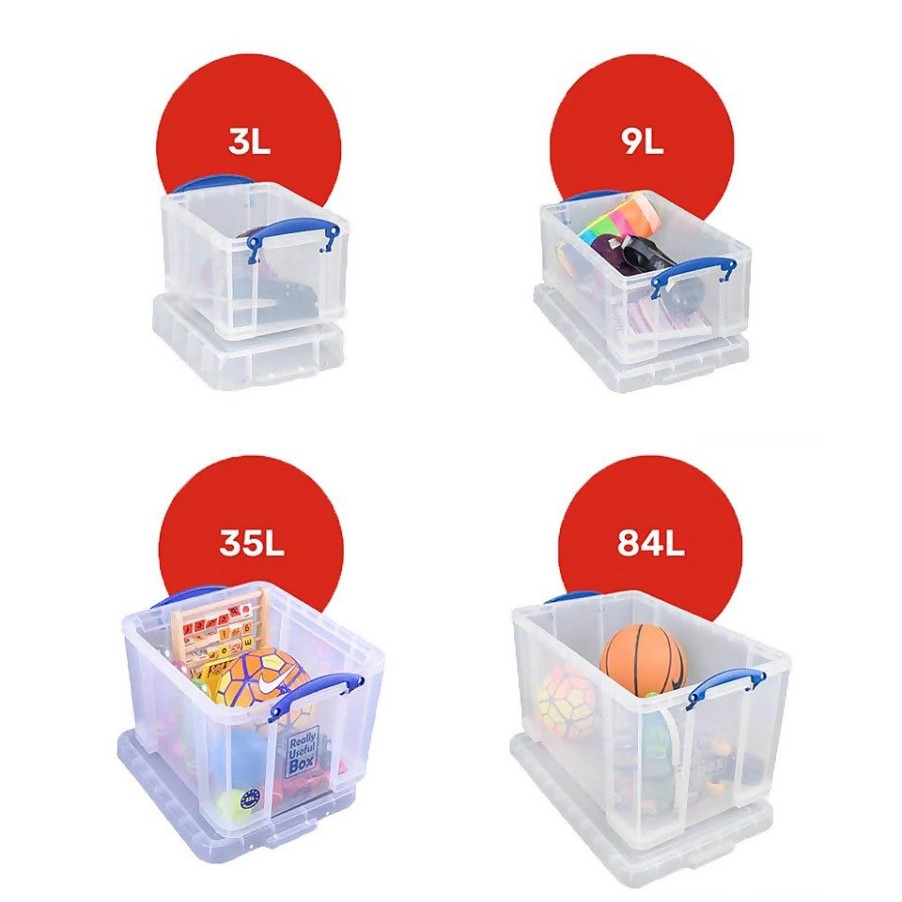 Homebase Storage Containers | Really Useful Storage Boxes 4 Piece Bonus Pack - 3L, 9L, 35L & 84L