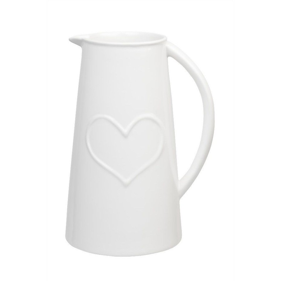 Homebase Ornaments & Vases | Ceramic Jug With Embossed Heart - White