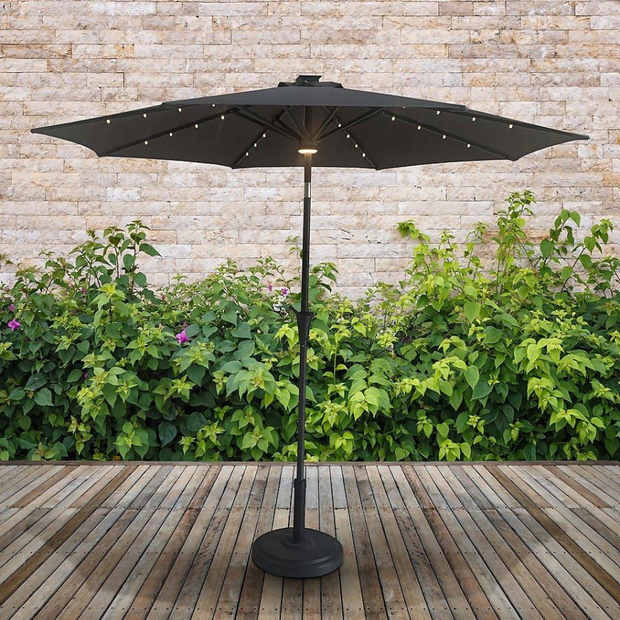 Homebase Garden Parasols | 2.7M Garden Parasol With Solar Lights - Dark Grey