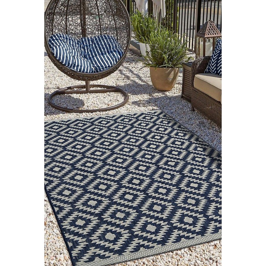 Homebase Garden Furniture Accessories | Indoor Outdoor Geo Rug - Navy - 160X230Cm