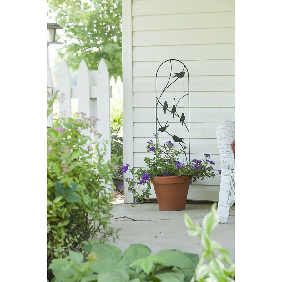 Homebase Trellis | Panacea Perching Birds Pot Garden Trellis - Black - 102 X 25Cm