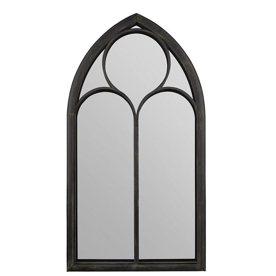 Homebase Mirrors | Mirroroutlet Black Somerley Chapel Arch Extra Large Metal Garden Mirror - 150X81Cm