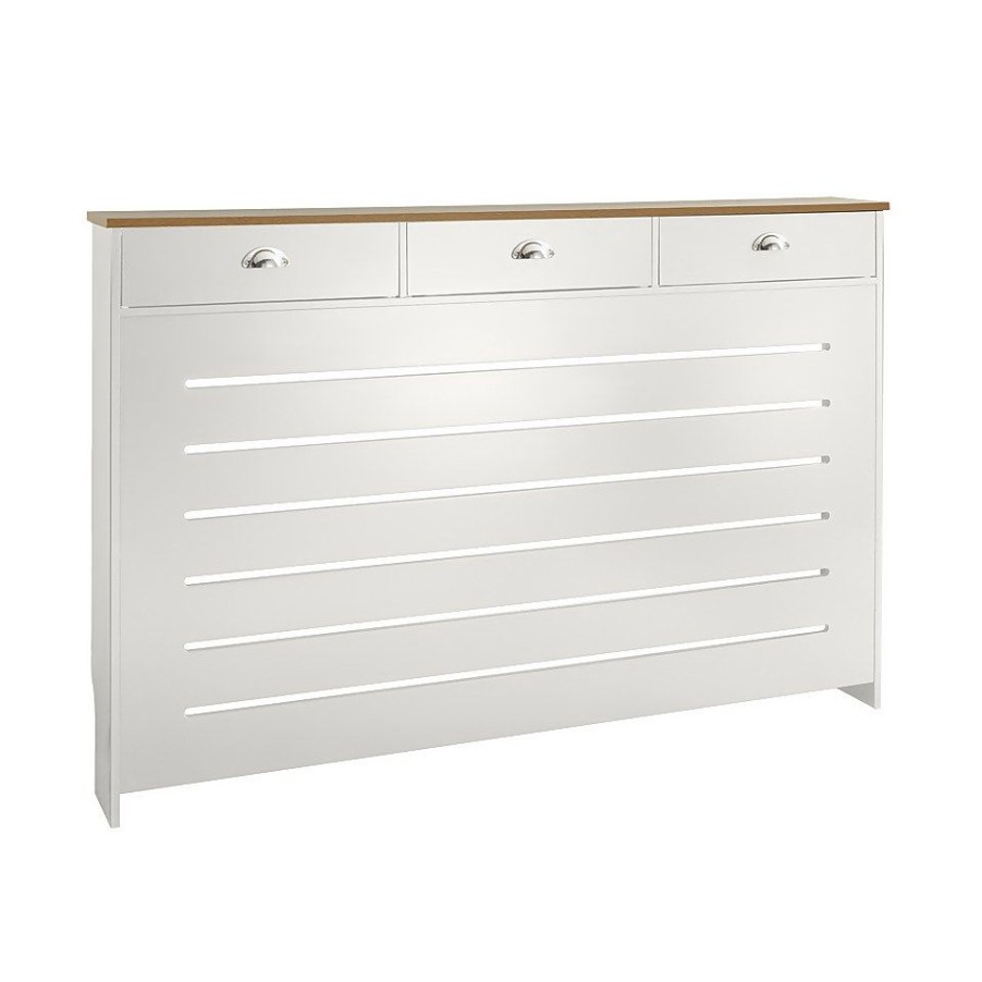 Homebase Hallway Furniture | Barnford Large Radiator Cover With Drawers In Cream & Oak Effect