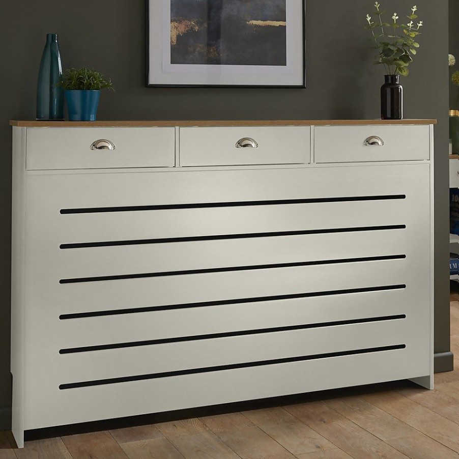 Homebase Hallway Furniture | Barnford Large Radiator Cover With Drawers In Cream & Oak Effect