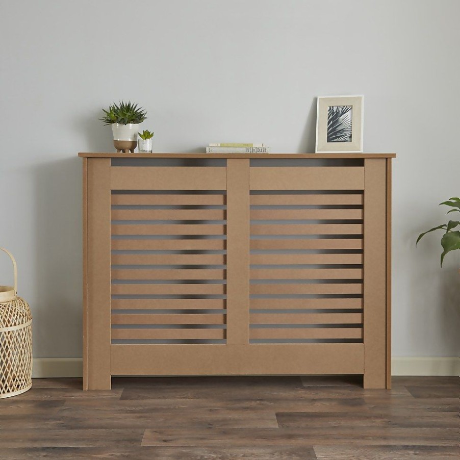 Homebase Hallway Furniture | Lloyd Pascal Radiator Cover With Horizontal Slatted Design In Natural With Raw Finish - Medium