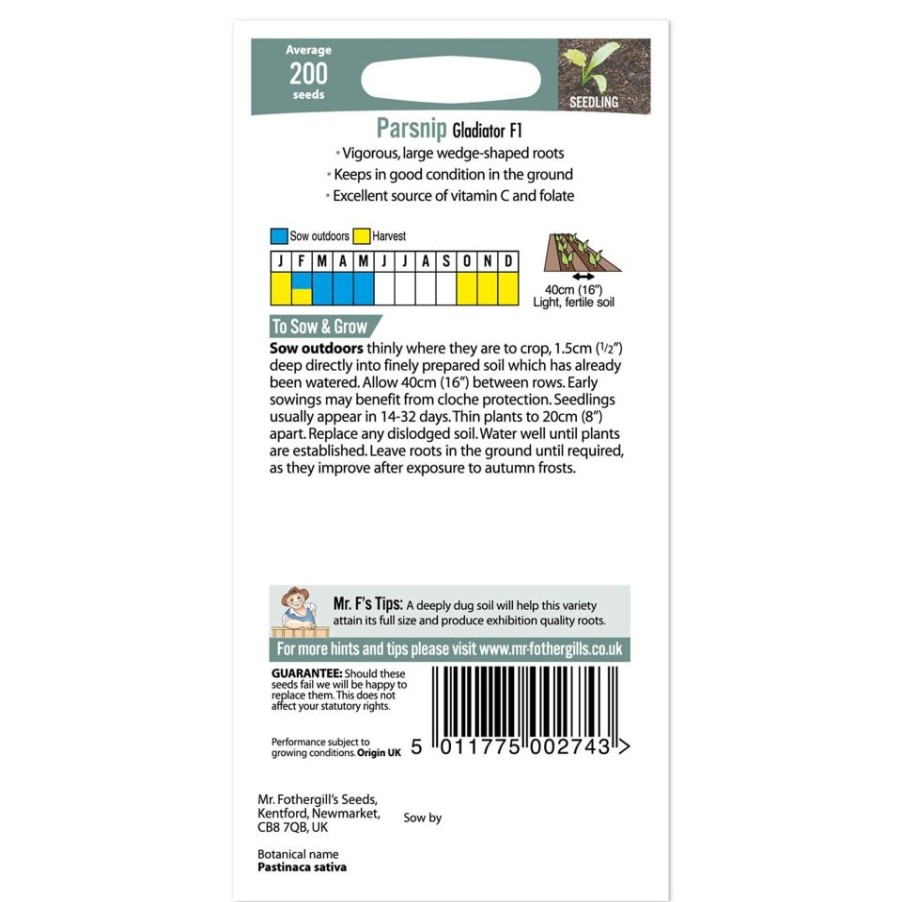 Homebase Seeds | Mr. Fothergill'S Parsnip Gladiator F1 Seeds
