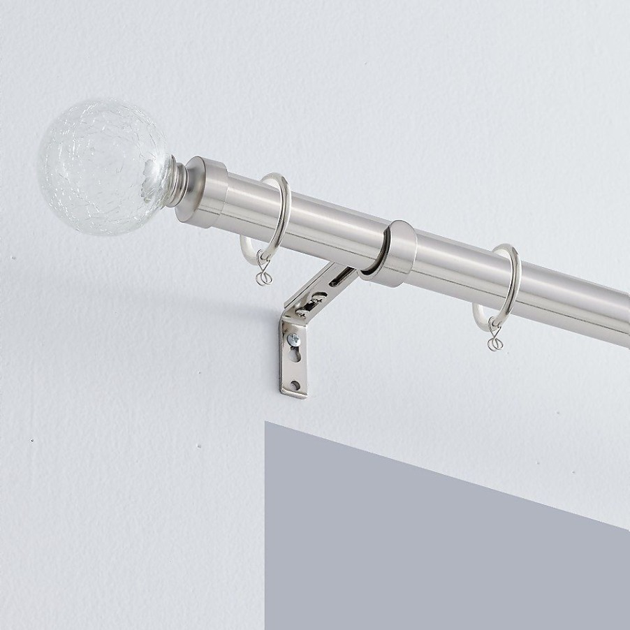 Homebase Curtain Poles & Tracks | Satin Steel Extendable Curtain Pole With Crackle Ball Finial - 170-300Cm (Dia 25/28Mm)