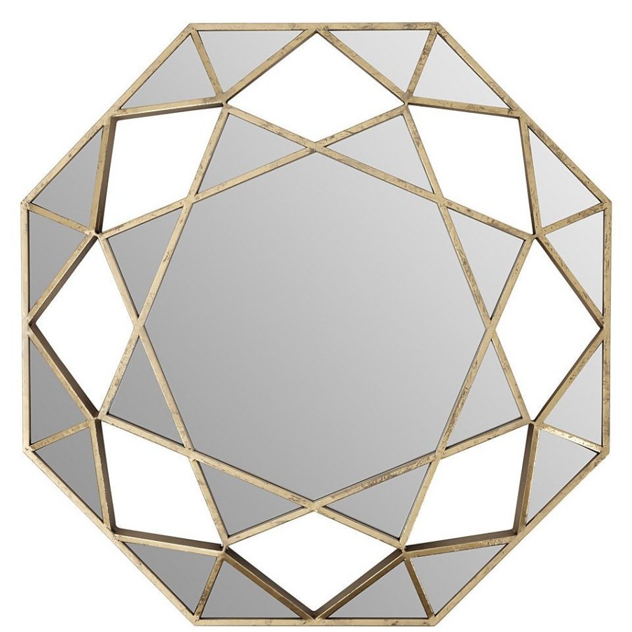 Homebase Mirrors | Marcia Faceted Octagonal Wall Mirror - Gold - 81Cm