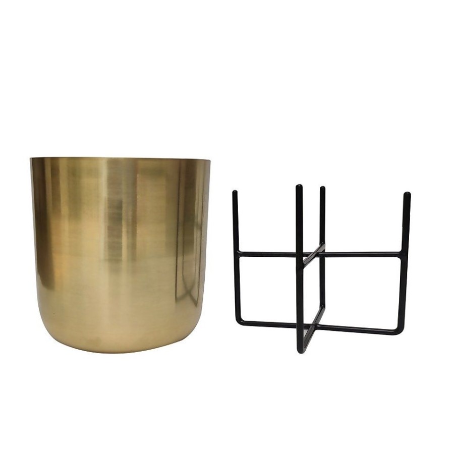 Homebase Plant Pots | Brass Indoor Plant Pot With Cross Stand - 13.5Cm