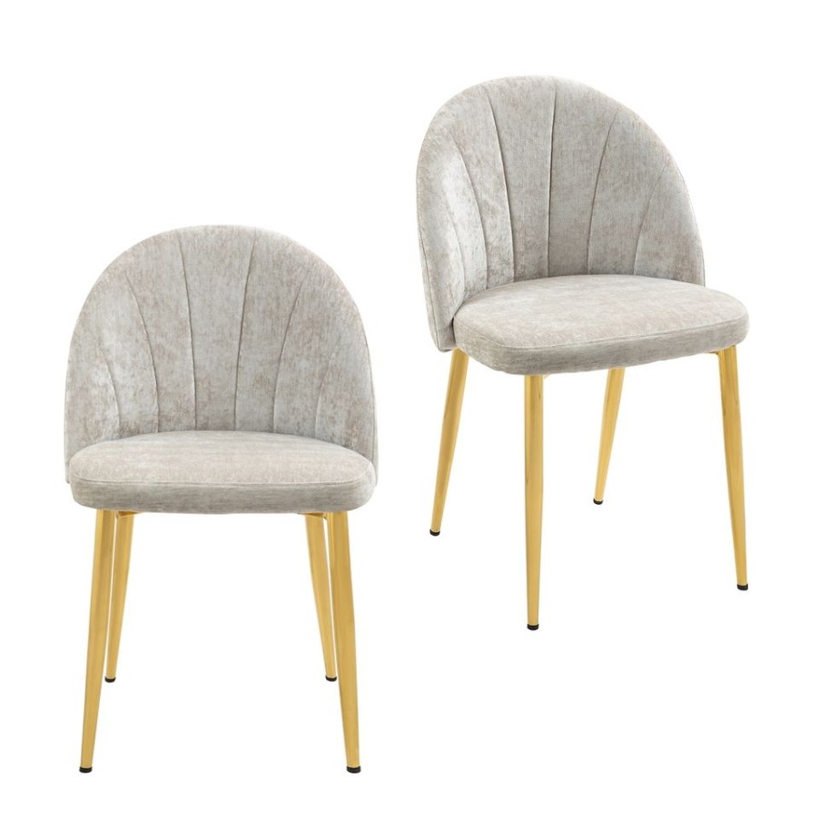 Homebase Dining Room Furniture | Illona Chenille Dining Chairs - Set Of 2 - Champagne