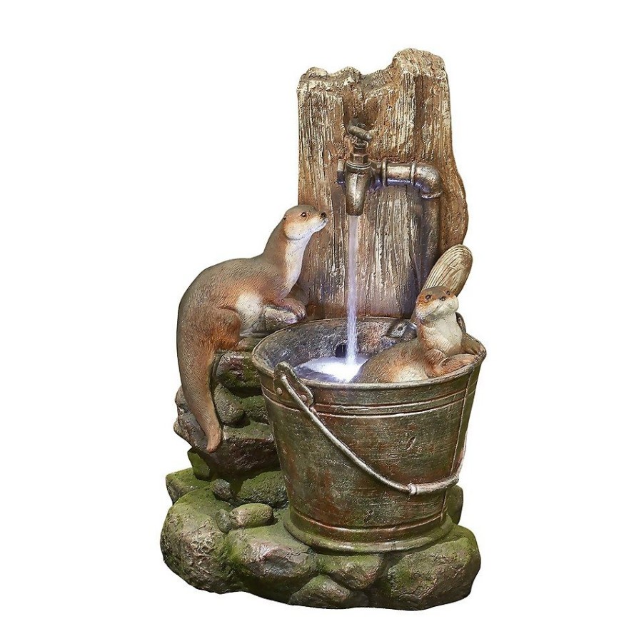 Homebase Water Features | Stylish Fountain Playful Otters Water Feature With Leds