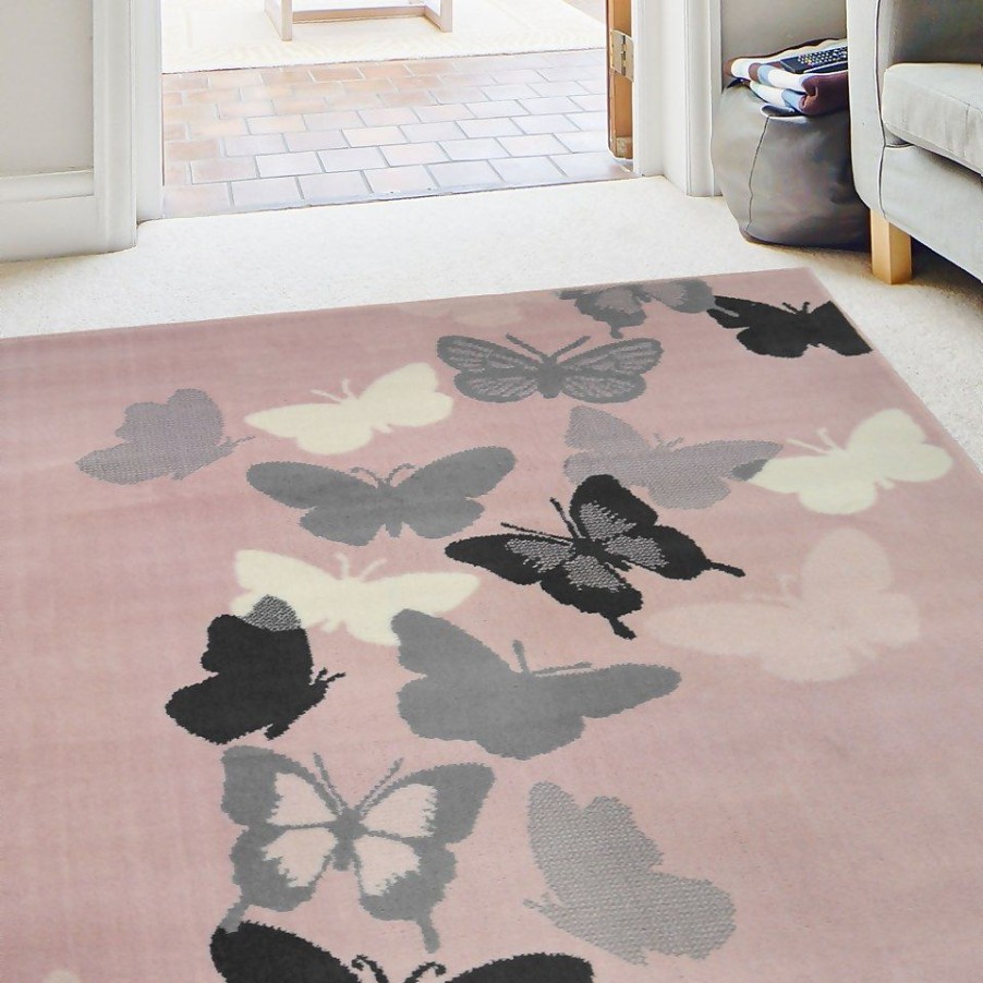 Homebase Rugs | Butterfly Rug - Grey & Blush - 120X170Cm