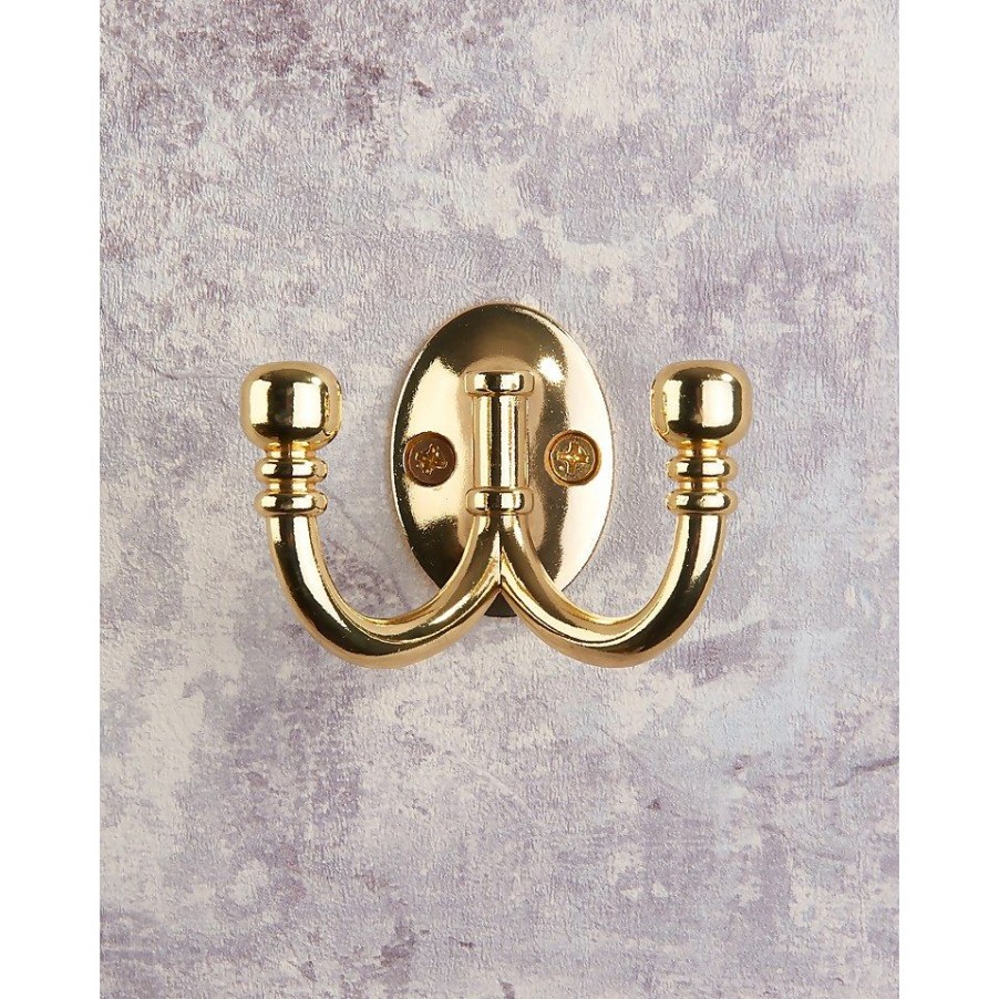 Homebase Hallway Furniture | Ball End Double Robe Hook - Polished Brass