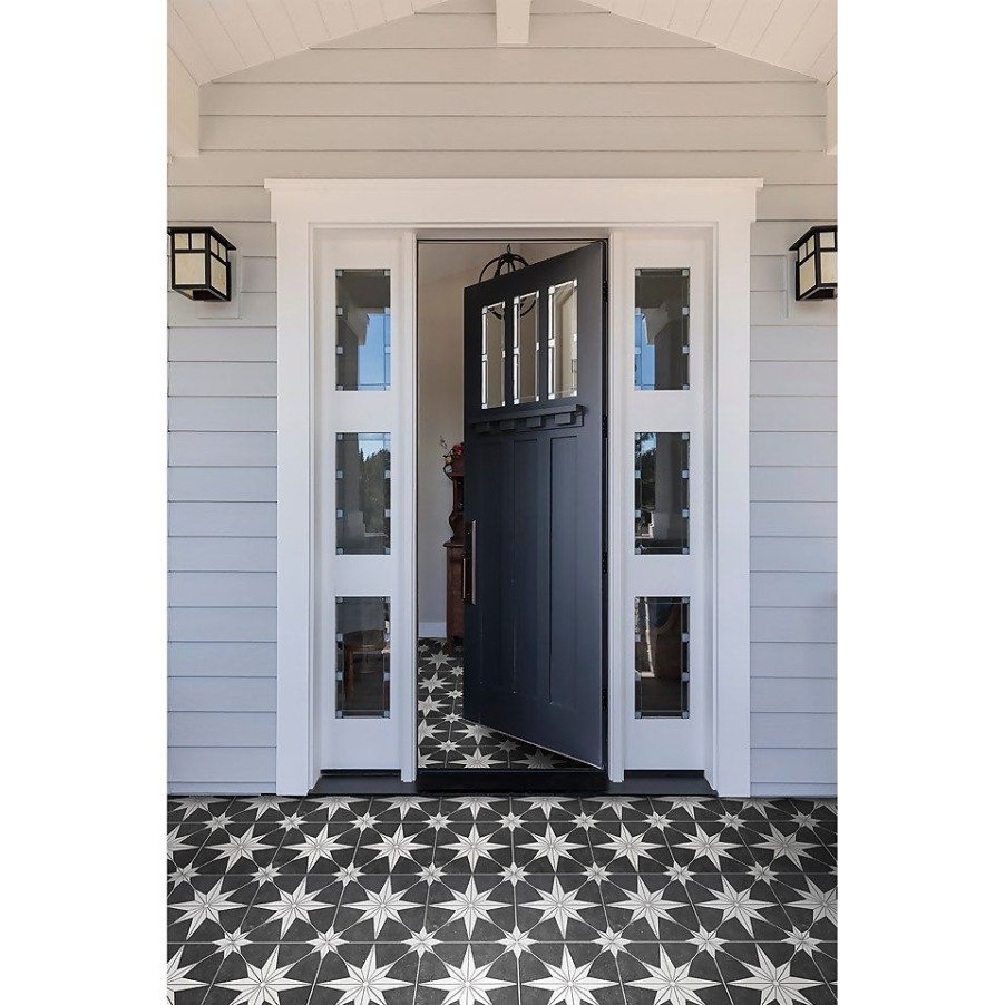 Homebase Outdoor Garden Tiles | Country Living Starry Skies Black North Star Porcelain Floor & Wall Tile 450 X 450Mm - 1.42 Sqm Pack