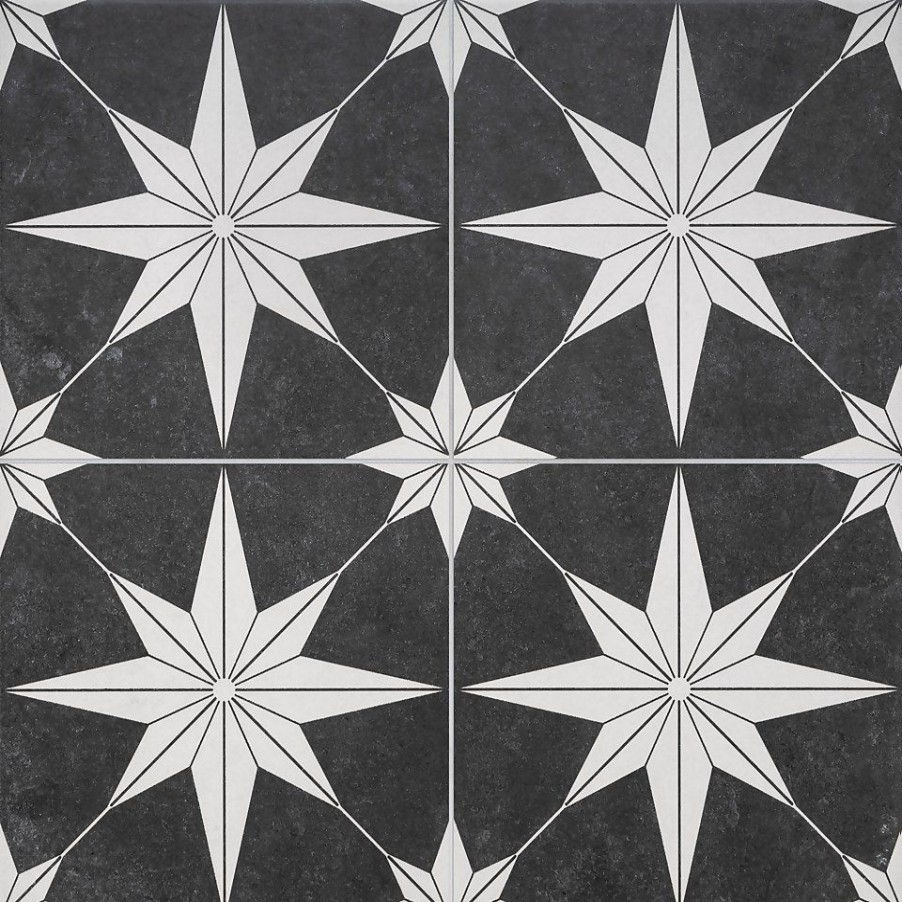 Homebase Outdoor Garden Tiles | Country Living Starry Skies Black North Star Porcelain Floor & Wall Tile 450 X 450Mm - 1.42 Sqm Pack