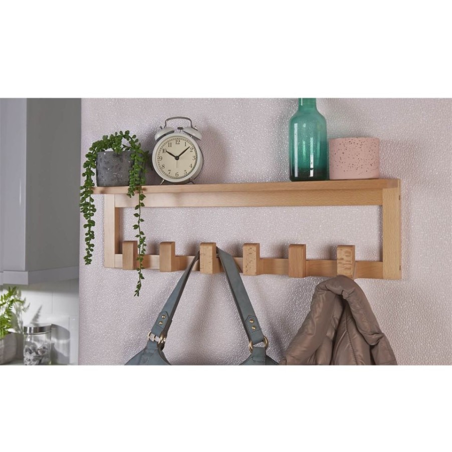 Homebase Hallway Furniture | 6 Beech Hook Shelf Combo