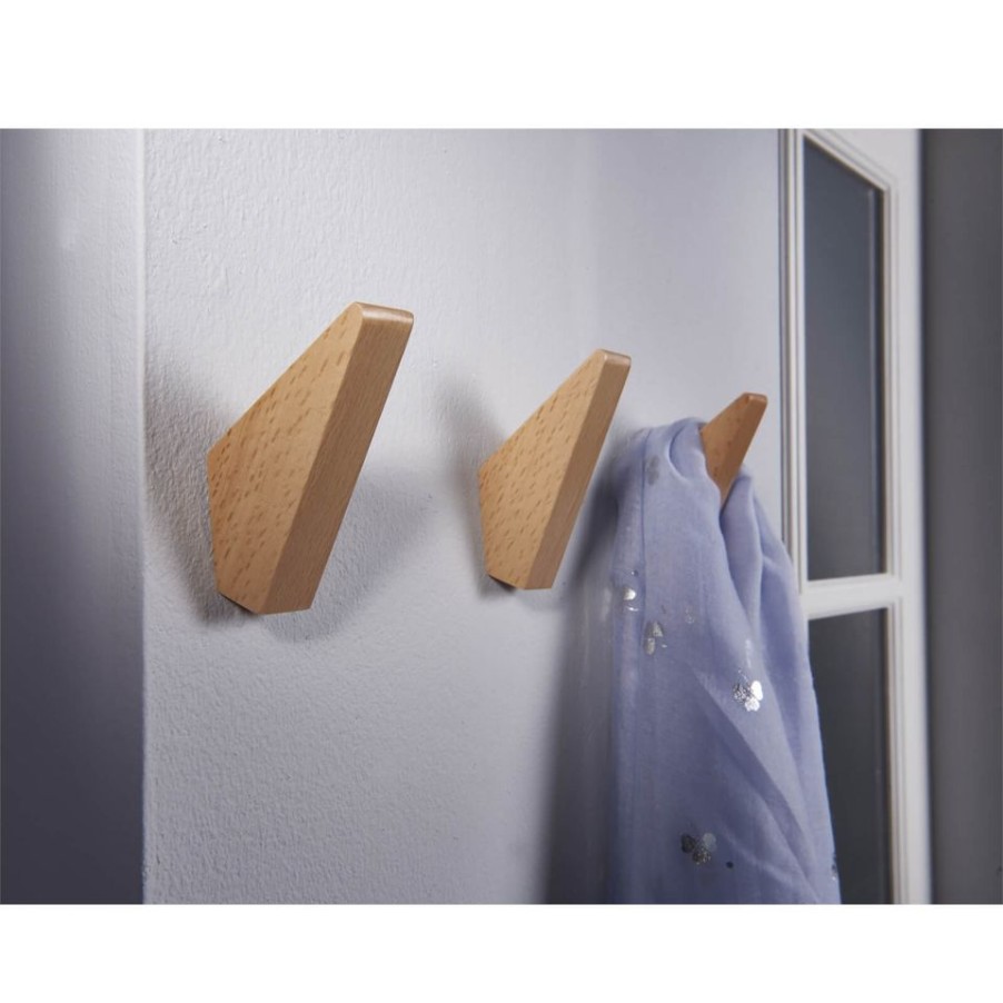 Homebase Hallway Furniture | Wooden Hook Set - Beech Effect