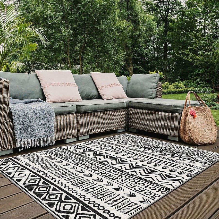 Homebase Rugs | Duo Weave Indoor/Outdoor Rug - Tribal Black - 160X230Cm