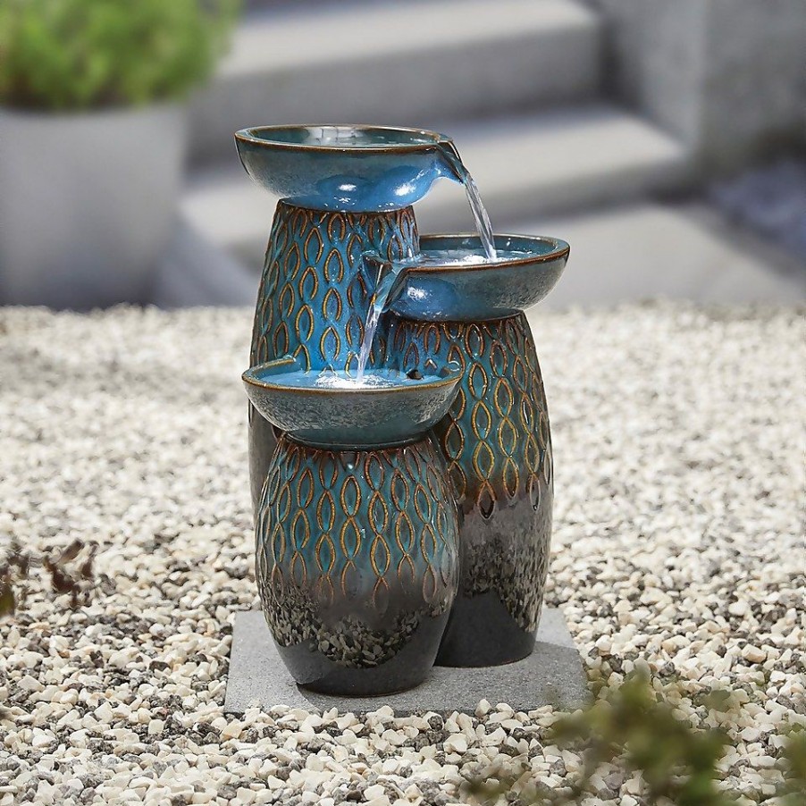 Homebase Water Features | Stylish Fountain Glazed Trio Water Feature With Leds