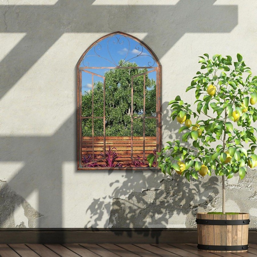 Homebase Mirrors | Mirroroutlet Metal Arched Decorative Window Effect Garden Mirror - 92X61Cm