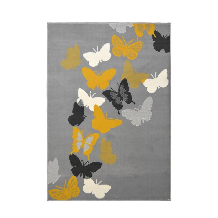 Homebase Rugs | Butterfly Rug - Grey & Ochre - 160X230Cm