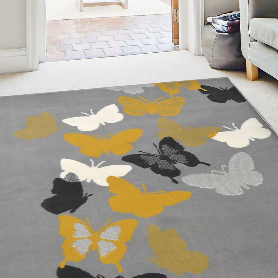 Homebase Rugs | Butterfly Rug - Grey & Ochre - 160X230Cm