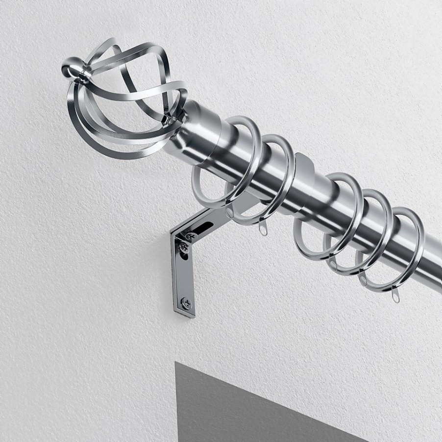 Homebase Curtain Poles & Tracks | Satin Steel Metal Curtain Pole With Cage Finial - 180Cm (Dia 28Mm)