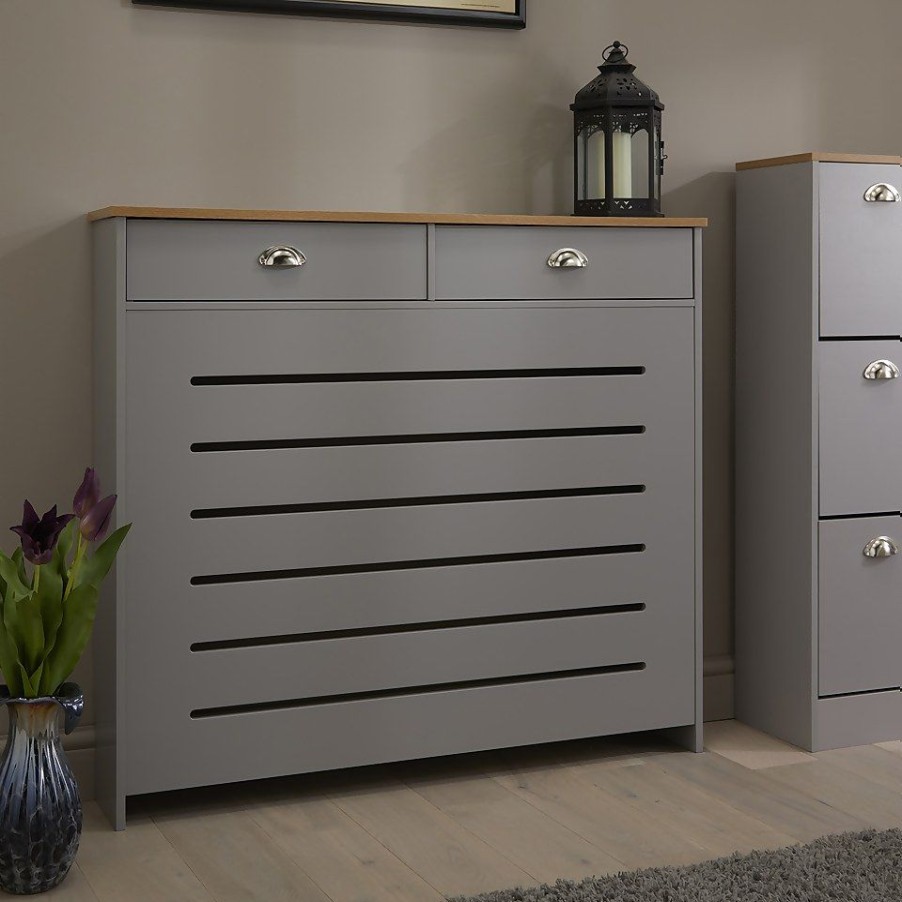 Homebase Hallway Furniture | Barnford Medium Radiator Cover With Drawers In Grey & Oak Effect