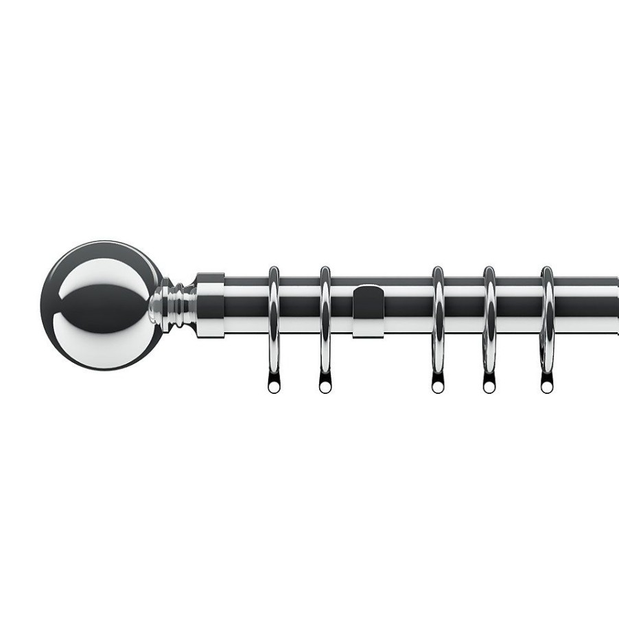 Homebase Curtain Poles & Tracks | Chrome Metal Curtain Pole With Ball Finial - 300Cm (Dia 28Mm)