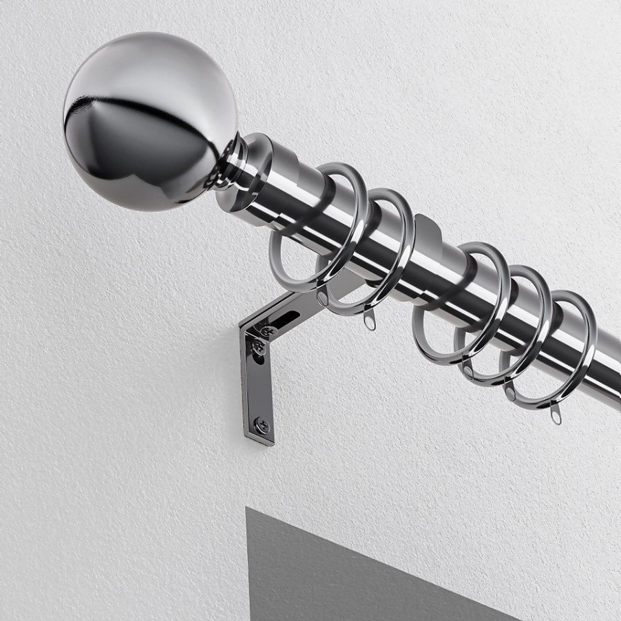 Homebase Curtain Poles & Tracks | Chrome Metal Curtain Pole With Ball Finial - 300Cm (Dia 28Mm)