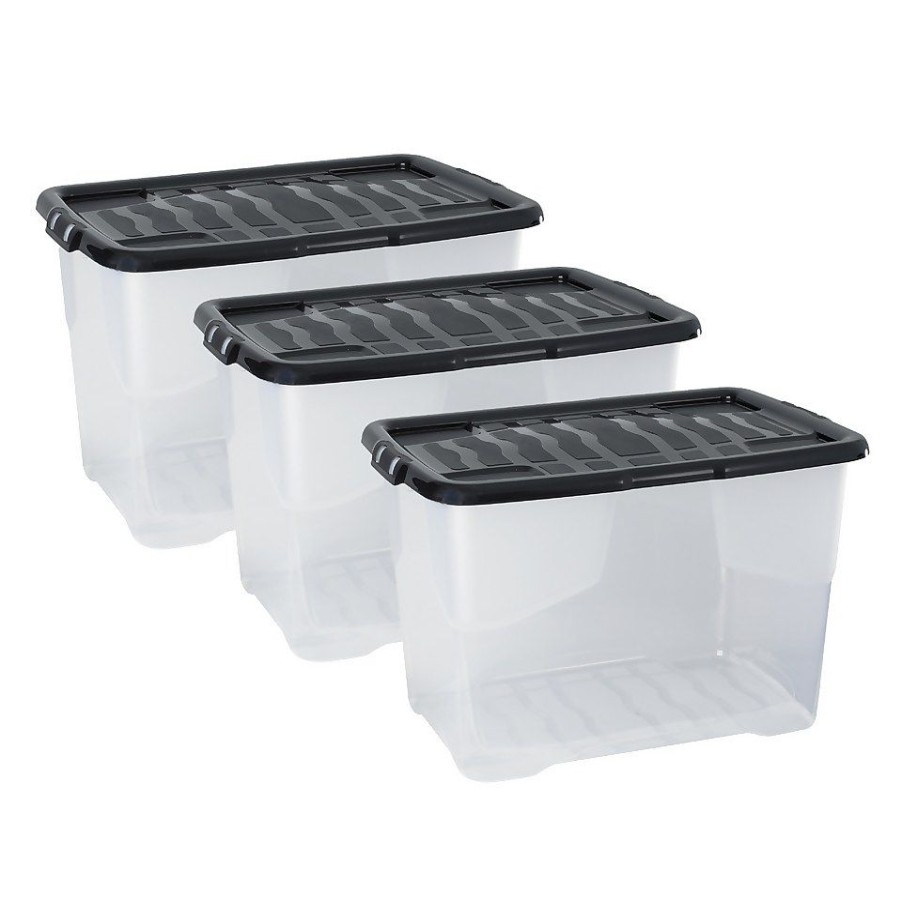 Homebase Storage Containers | Strata Set Of 3 Curve Boxes And Lids - 65L