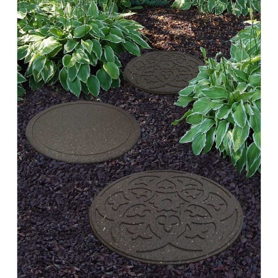 Homebase Paving Stones & Slabs | Reversible Rubber Stepping Stone Scroll Grey - 1 Piece