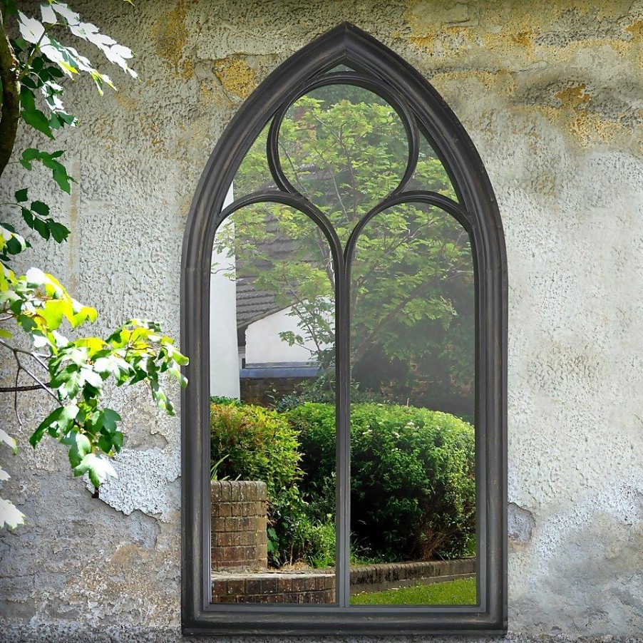 Homebase Mirrors | Mirroroutlet Black Somerley Chapel Arch Metal Garden Mirror - 112X61Cm