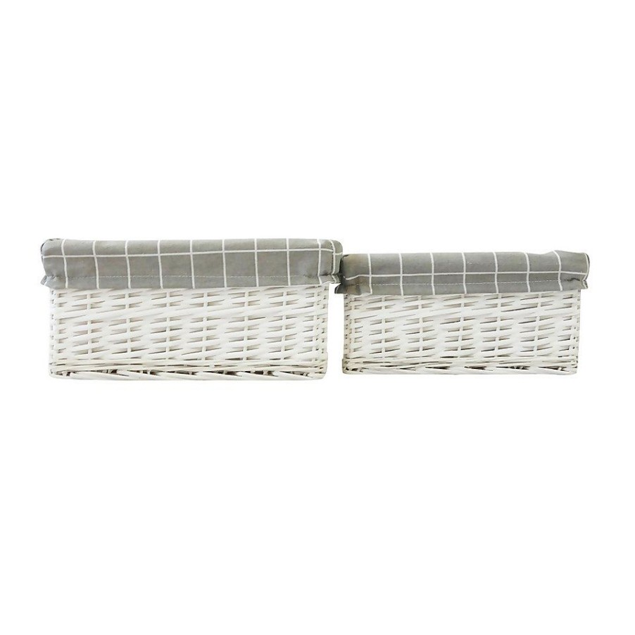 Homebase Storage Containers | Set Of 2 White Willow Lined Baskets