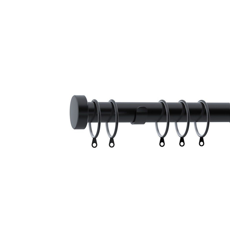 Homebase Curtain Poles & Tracks | Black Metal Curtain Pole With Stud Finial - 120Cm (Dia 28Mm)