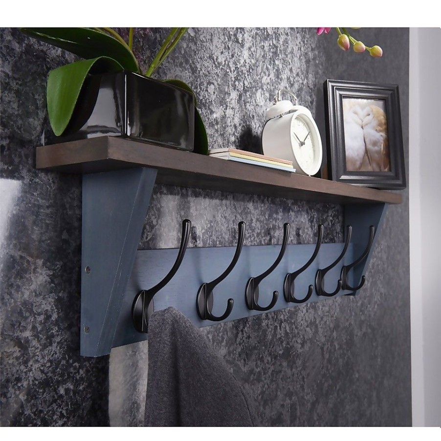 Homebase Hallway Furniture | 6 Black Victorian Hook On Grey Shelf Combo