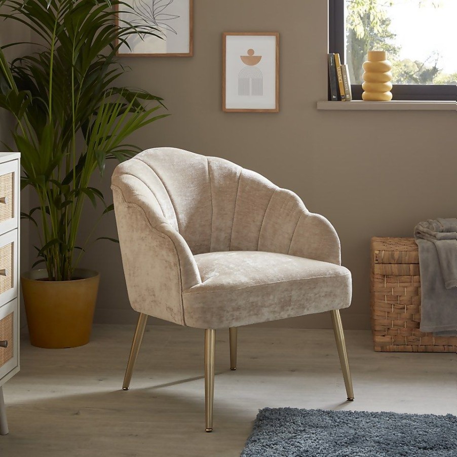 Homebase Chairs | Sophia Scallop Accent Chair - Champagne Chenille