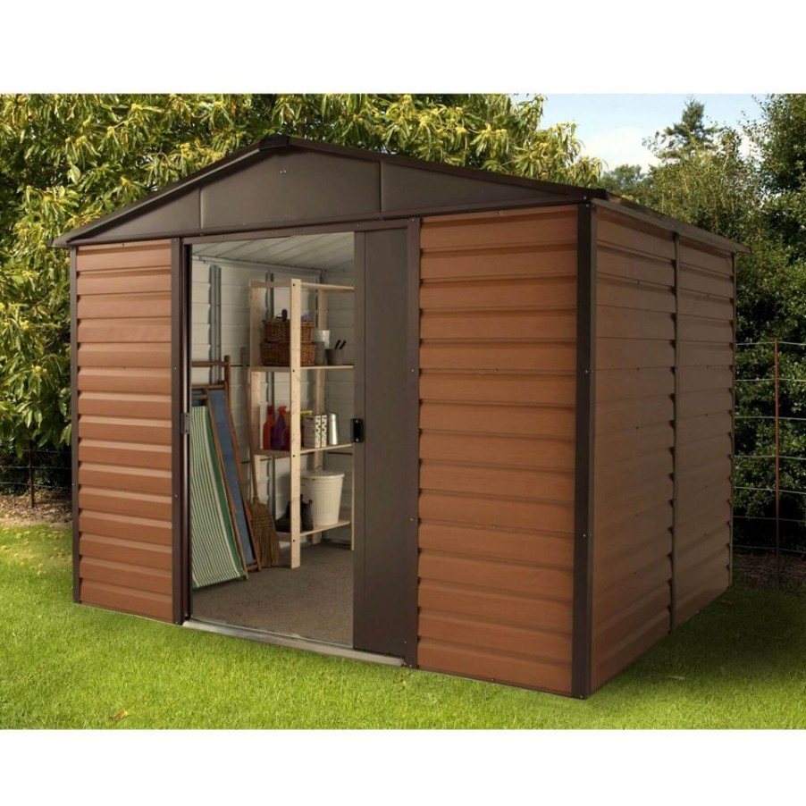 Homebase Garden Sheds | Yardmaster 10X6Ft Woodgrain Metal Shed