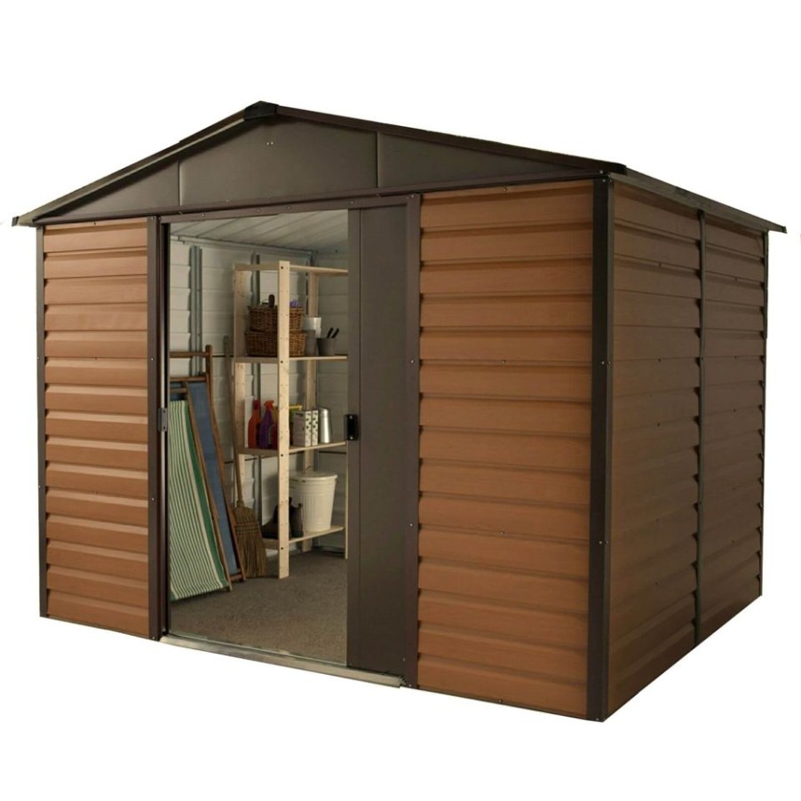 Homebase Garden Sheds | Yardmaster 10X6Ft Woodgrain Metal Shed