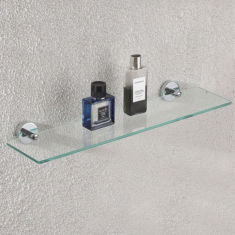 Homebase Bathroom Shelving | Glass Bathroom Shelf - Chrome Round Mounting Brackets