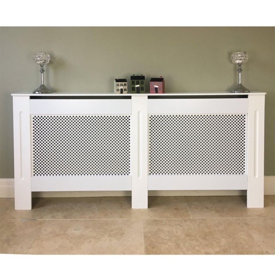 Homebase Hallway Furniture | Radiator Cover With Diamond Lattice Design In White - Extra Large