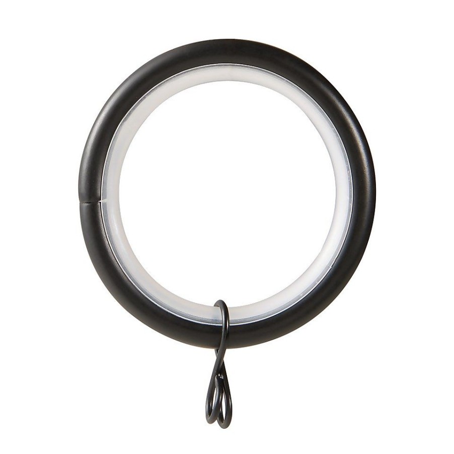 Homebase Curtain Poles & Tracks | Pack Of 6 Black Lined Metal Curtain Rings (Dia 25/28Mm)