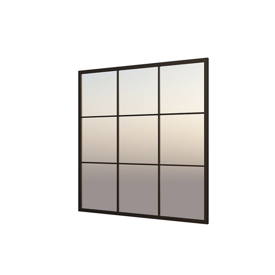 Homebase Mirrors | Black Metal Square Window Pane Mirror - 90Cm