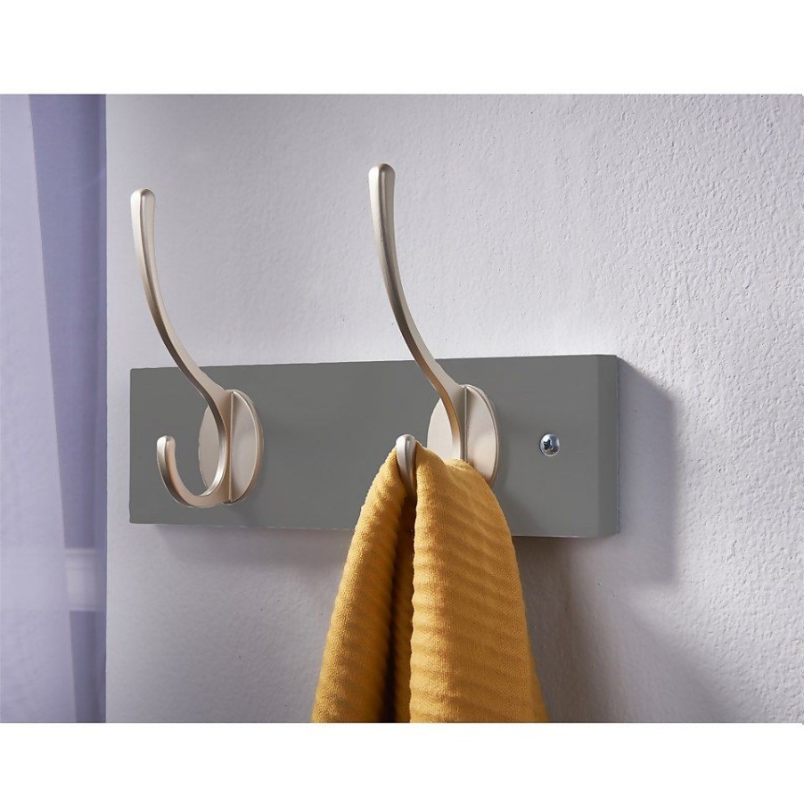 Homebase Hallway Furniture | 2 Victorian Satin Nickel Hooks On Slate Grey Bloc Board