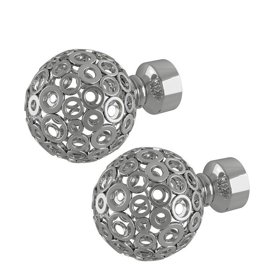 Homebase Curtain Poles & Tracks | Rothley Baroque 25Mm Pattern Orb Curtain Pole Finials (Pair) - Polished Silver