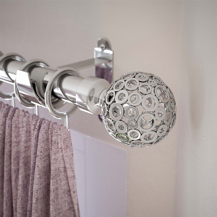 Homebase Curtain Poles & Tracks | Rothley Baroque 25Mm Pattern Orb Curtain Pole Finials (Pair) - Polished Silver