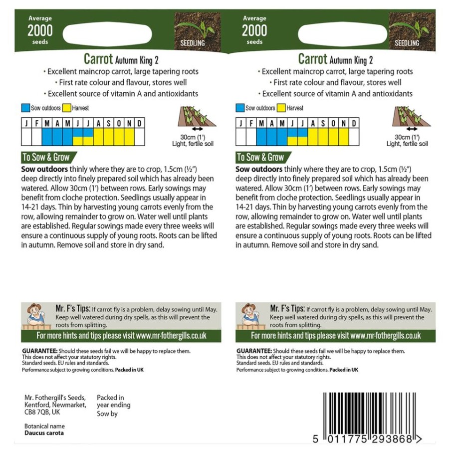 Homebase Seeds | Mr. Fothergill'S Carrot Autumn King